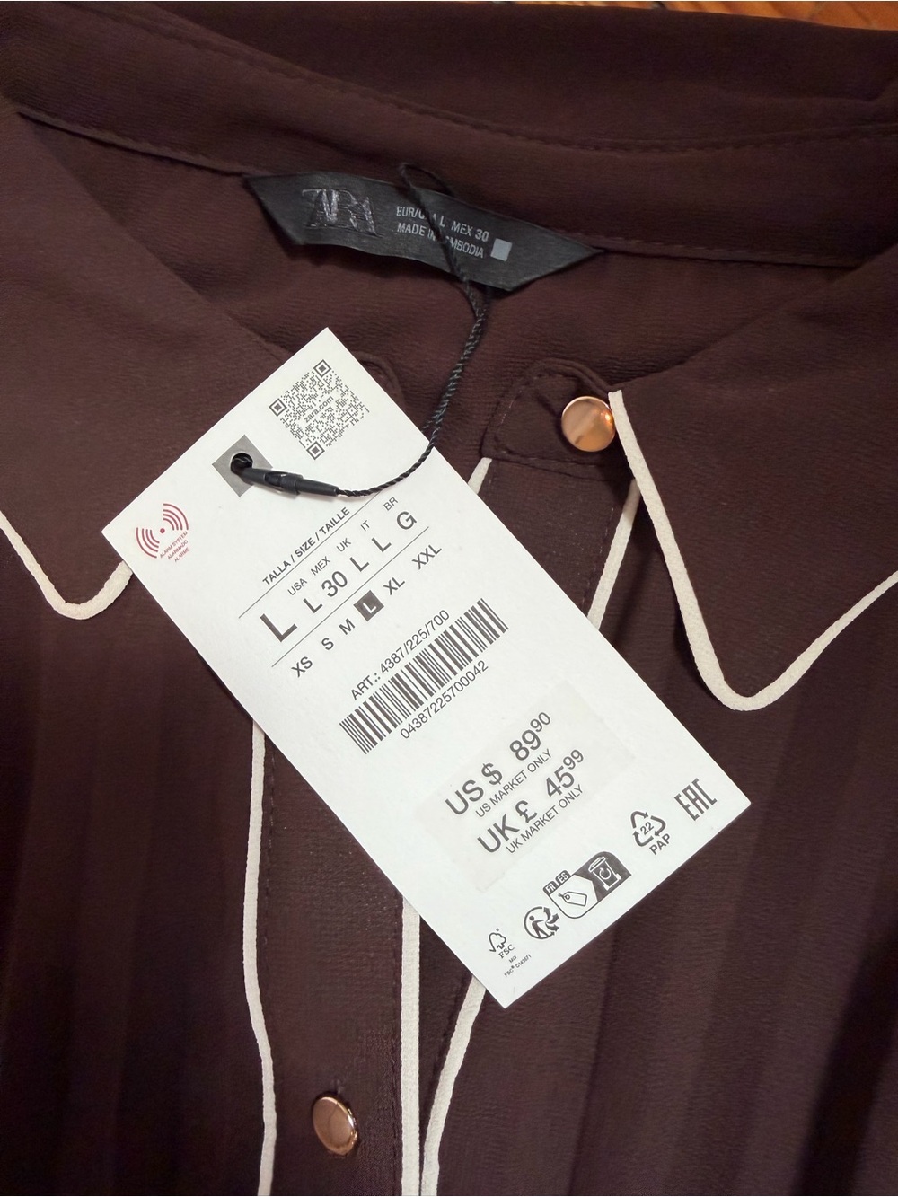 **SOLD** Zara Chocolate Brown Shirtdress with Cream Piping - Picture 2 of 5